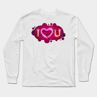 I Love You with Pink Heart Neon Sign Long Sleeve T-Shirt